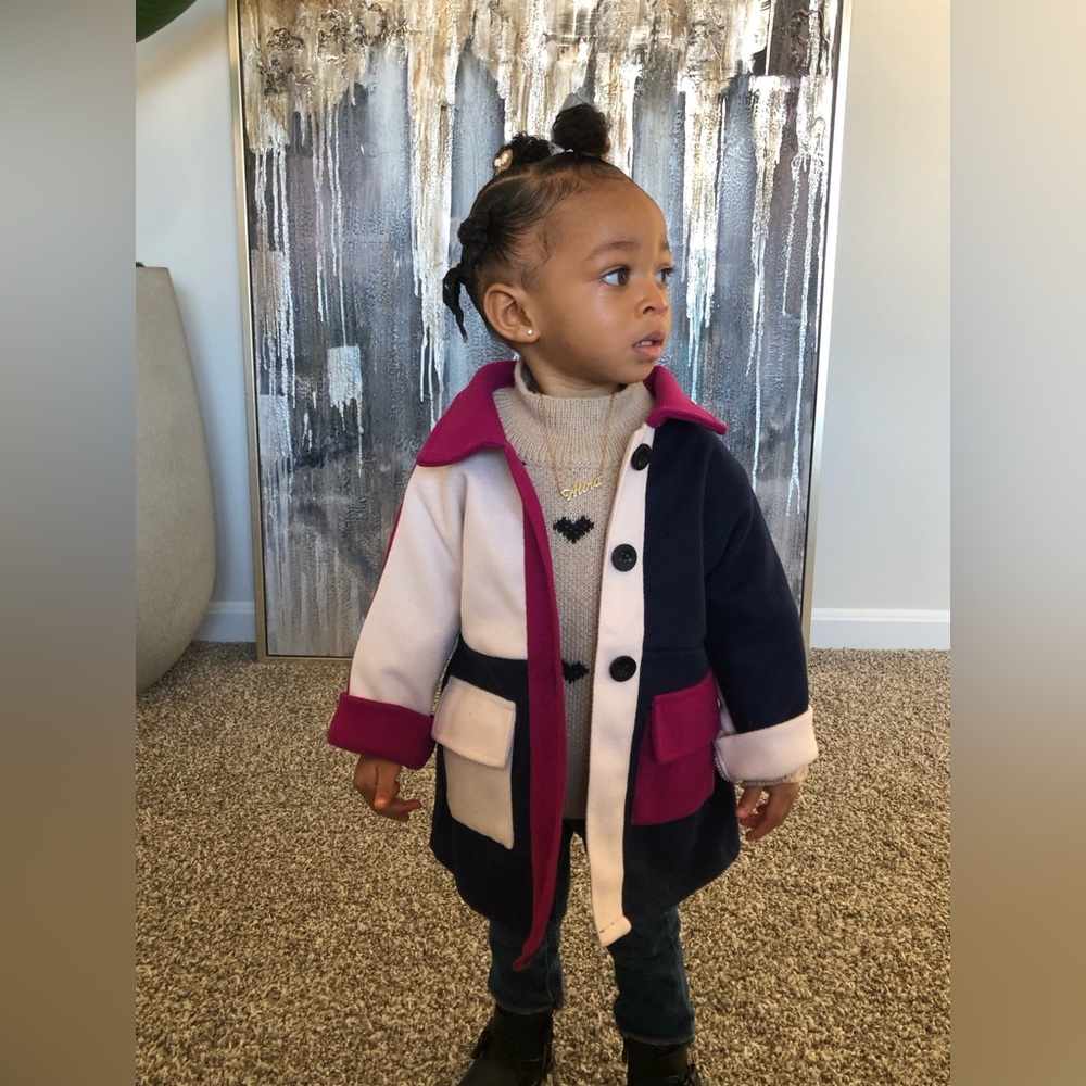 SHEIN Color Block Toddler Girls Trench Coat